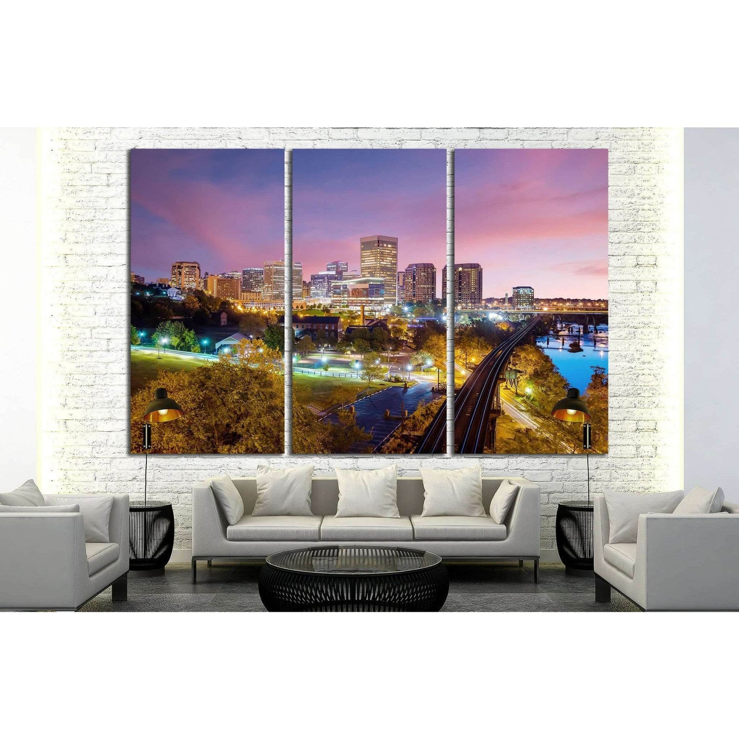 Downtown Richmond, Virginia skyline and the James River at twilight №2078 Ready to Hang Canvas Print - Zellart Canvas Prints ALL_Products, s-2078