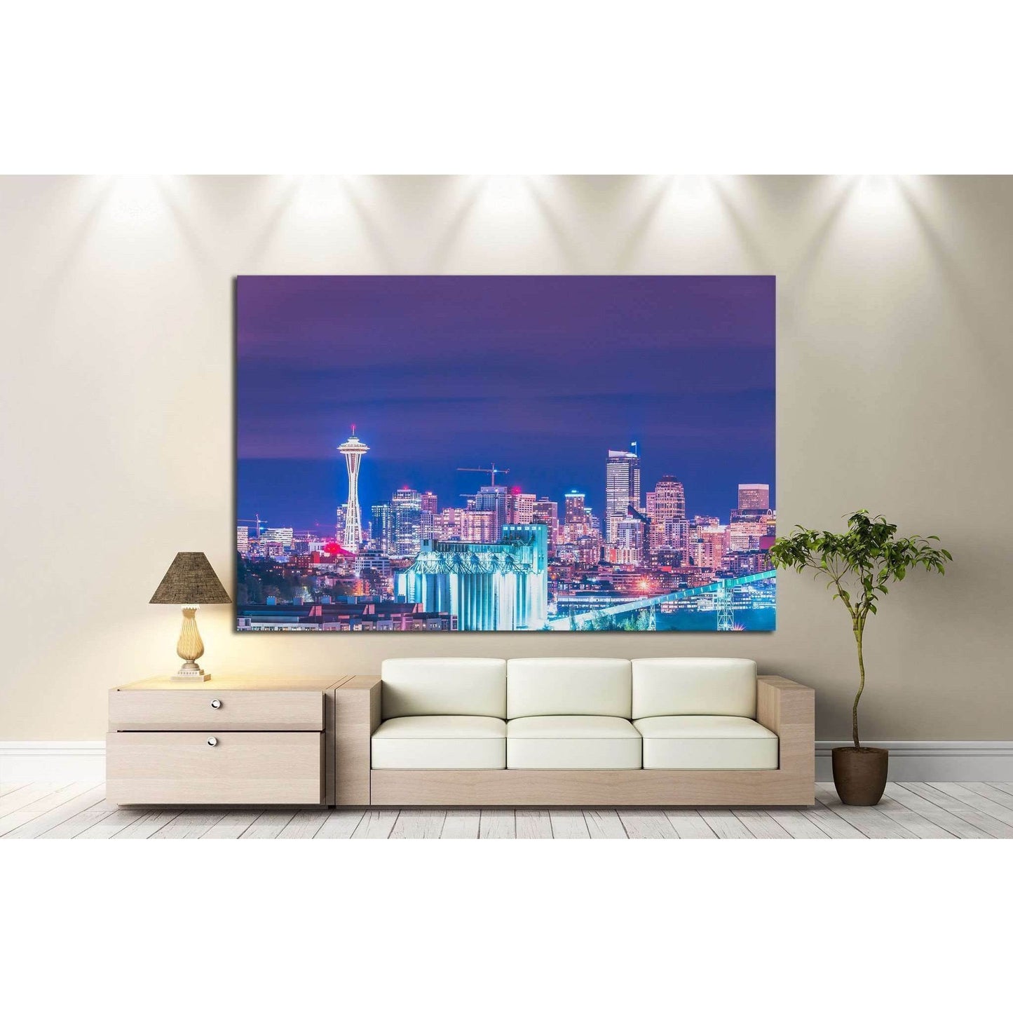 downtown Seattle at night, Washington, USA №1364 Ready to Hang Canvas Print - Zellart Canvas Prints ALL_Products, s-1364