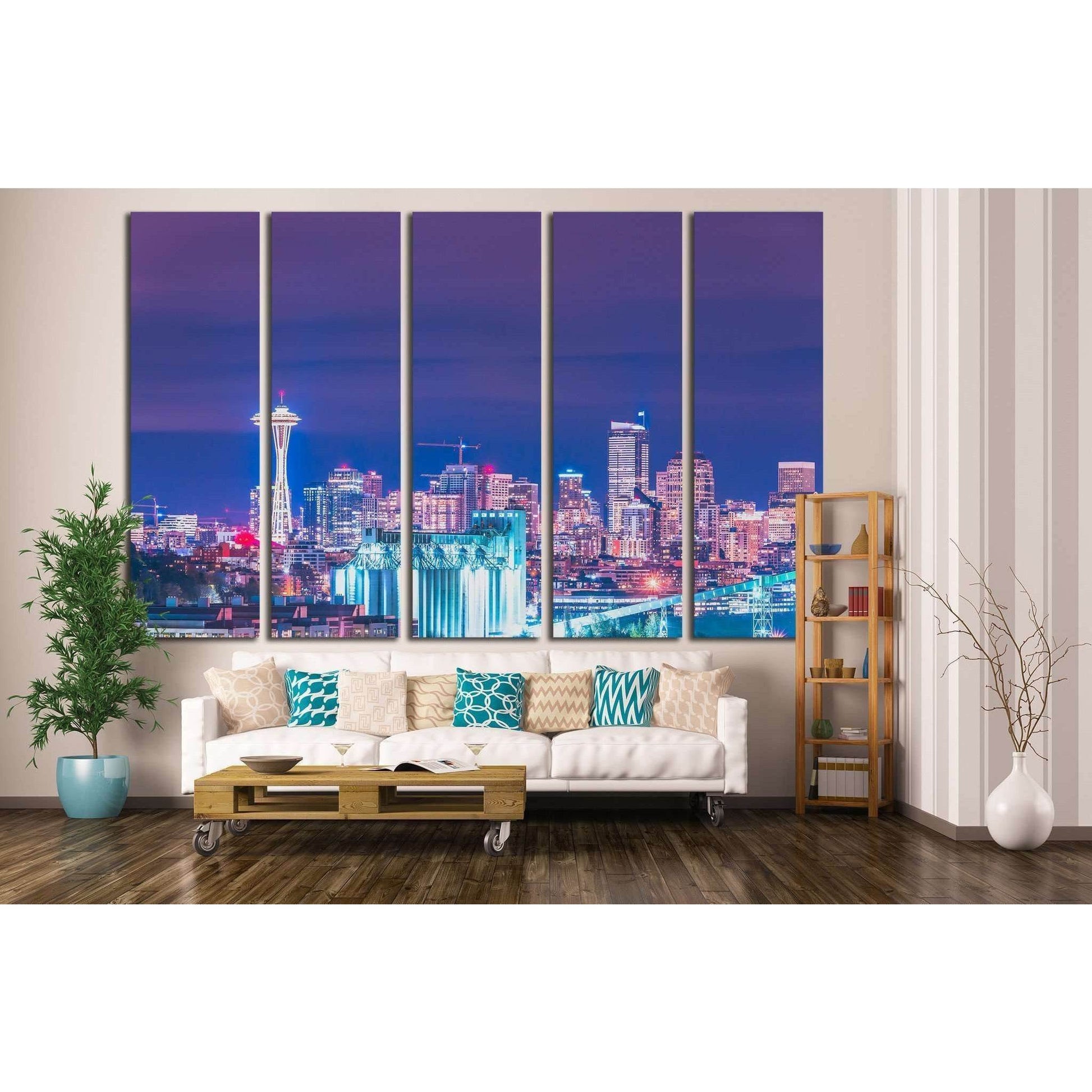 downtown Seattle at night, Washington, USA №1364 Ready to Hang Canvas Print - Zellart Canvas Prints ALL_Products, s-1364