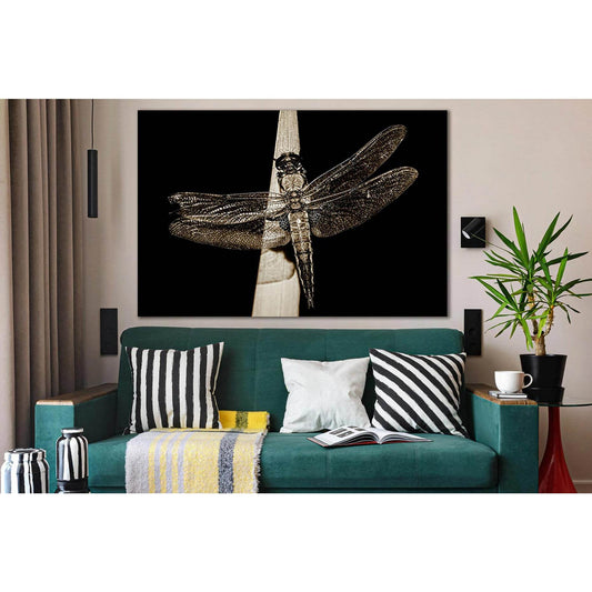 Dragonfly On Leaf Black And White №SL840 Ready to Hang Canvas Print - Zellart Canvas Prints 0new, ALL_Products, Black & White Wall Art