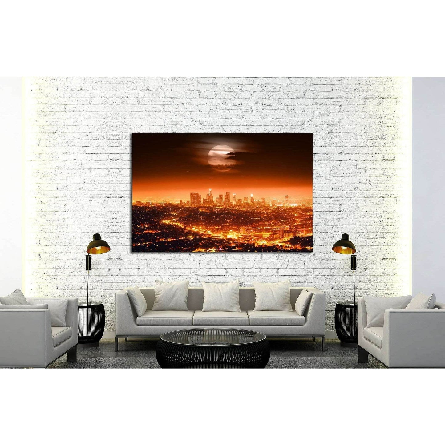 Dramatic full moon over Los Angeles skyline at night №1933 Ready to Hang Canvas PrintCanvas art arrives ready to hang, with hanging accessories included and no additional framing required. Every canvas print is hand-crafted, made on-demand at our workshop