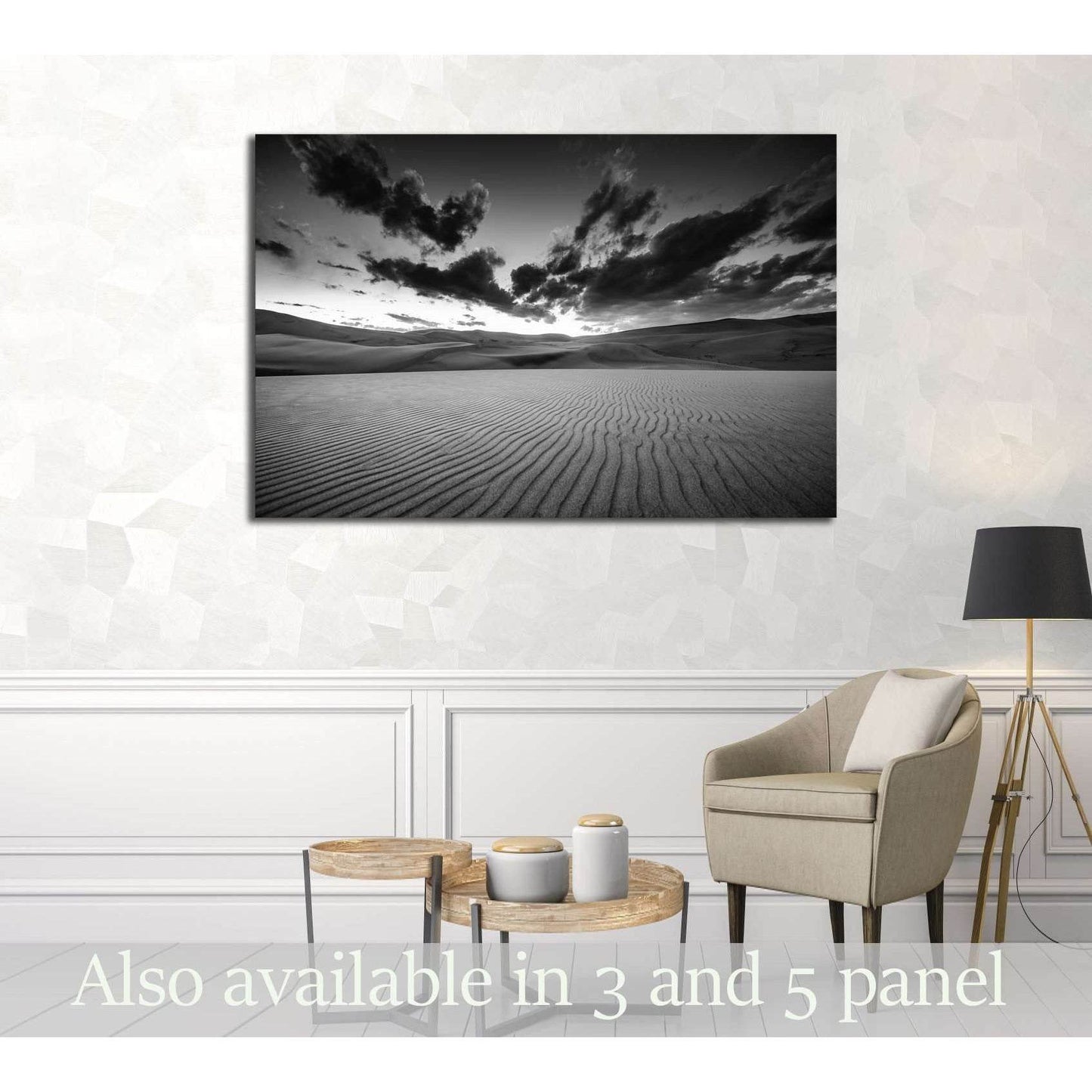 Dramatic Sky over desert dunes Black and White Landscapes Photography №3096 Ready to Hang Canvas Print - Zellart Canvas Prints ALL_Products, s-3096