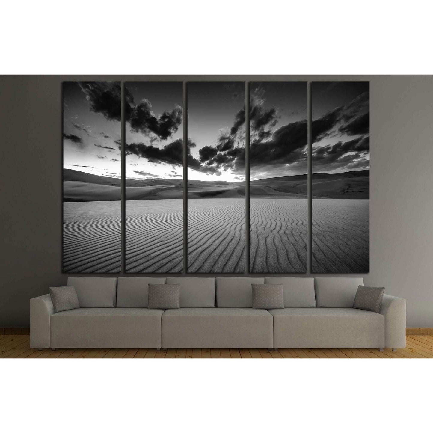 Dramatic Sky over desert dunes Black and White Landscapes Photography №3096 Ready to Hang Canvas Print - Zellart Canvas Prints ALL_Products, s-3096