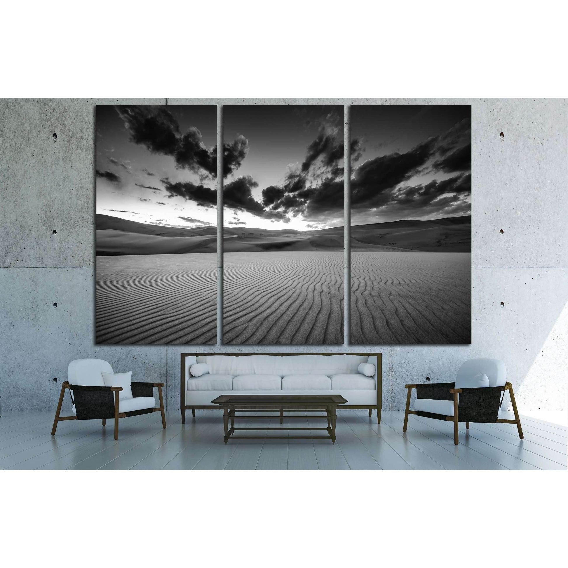 Dramatic Sky over desert dunes Black and White Landscapes Photography №3096 Ready to Hang Canvas Print - Zellart Canvas Prints ALL_Products, s-3096