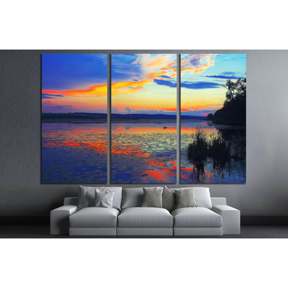 Dramatic sunset over the lake.Water lilies on the lake. Twilight. Mirror reflection in water №3111 Ready to Hang Canvas Print - Zellart Canvas Prints ALL_Products, s-3111