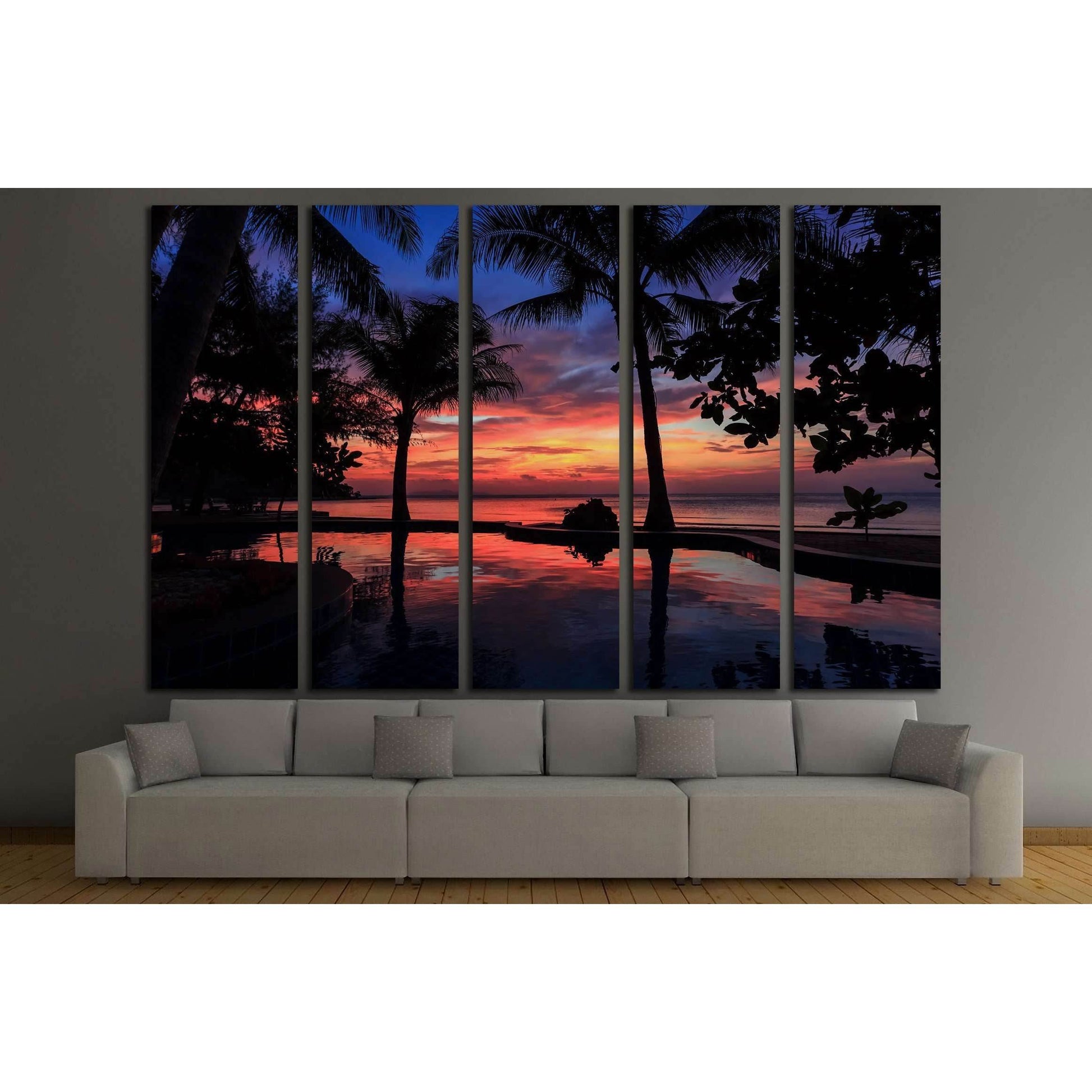 Dramatic Sunset with silhuettes palm №3184 Ready to Hang Canvas Print - Zellart Canvas Prints ALL_Products, s-3184