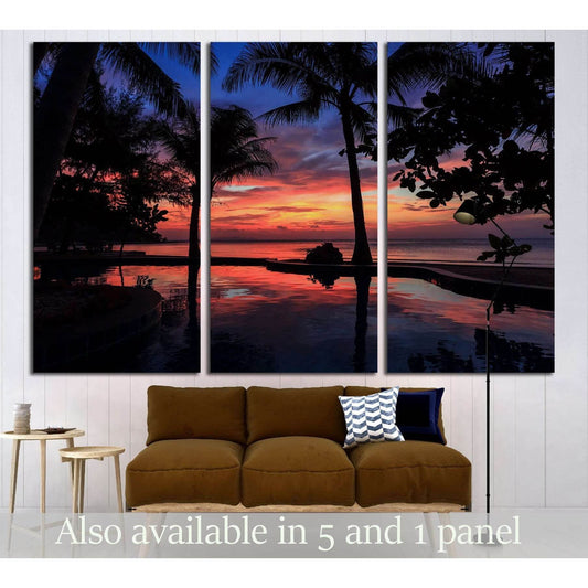 Dramatic Sunset with silhuettes palm №3184 Ready to Hang Canvas Print - Zellart Canvas Prints ALL_Products, s-3184