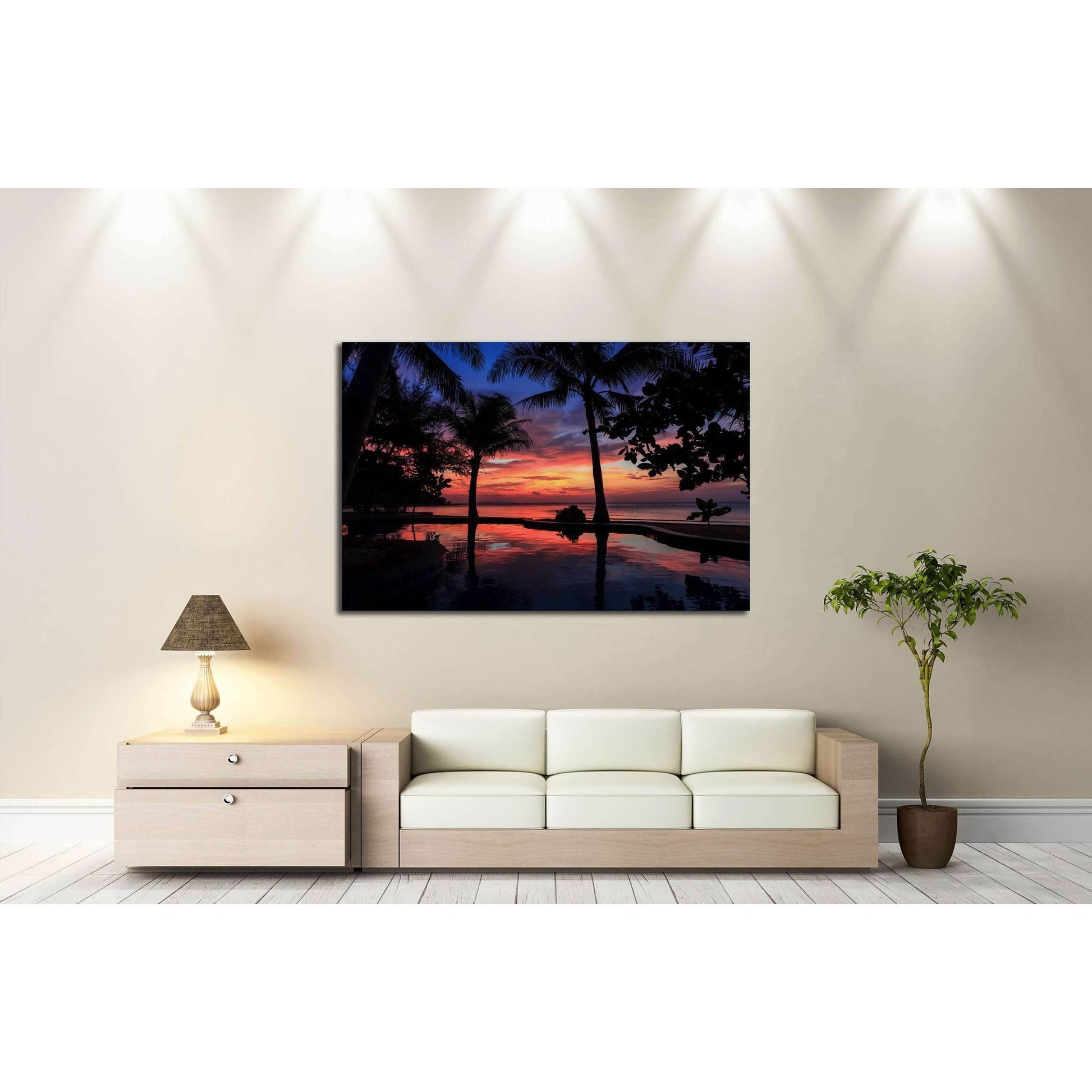 Dramatic Sunset with silhuettes palm №3184 Ready to Hang Canvas Print - Zellart Canvas Prints ALL_Products, s-3184