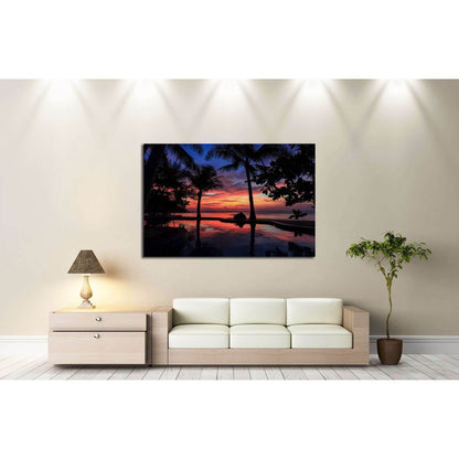 Dramatic Sunset with silhuettes palm №3184 Ready to Hang Canvas Print - Zellart Canvas Prints ALL_Products, s-3184