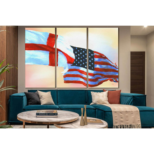Drawn Usa And England Flag №SL1166 Ready to Hang Canvas Print - Zellart Canvas Prints 0new, ALL_Products, Flags