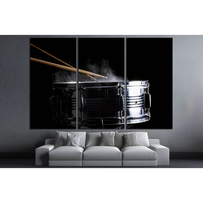 Drum sticks hit on the snare drum in black background, close-up, low key №3276 Ready to Hang Canvas Print - Zellart Canvas Prints ALL_Products, s-3276
