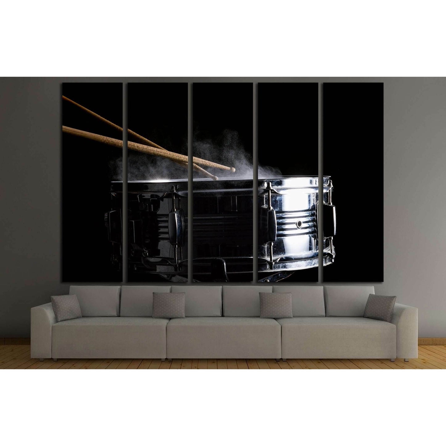 Drum sticks hit on the snare drum in black background, close-up, low key №3276 Ready to Hang Canvas Print - Zellart Canvas Prints ALL_Products, s-3276