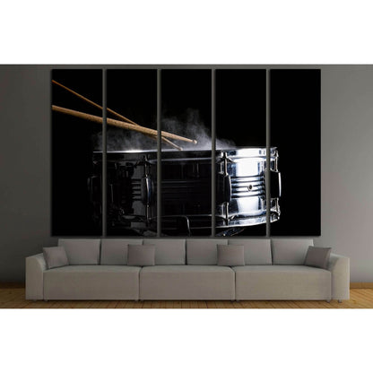 Drum sticks hit on the snare drum in black background, close-up, low key №3276 Ready to Hang Canvas Print - Zellart Canvas Prints ALL_Products, s-3276
