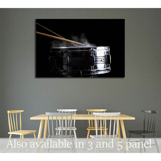 Drum sticks hit on the snare drum in black background, close-up, low key №3276 Ready to Hang Canvas Print - Zellart Canvas Prints ALL_Products, s-3276