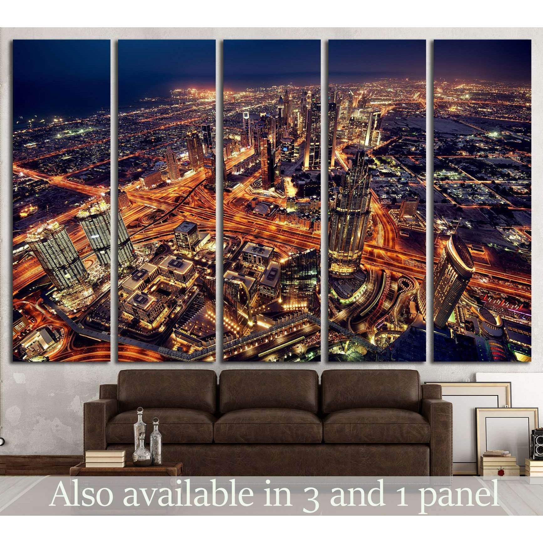Dubai city lights. Night landscape №1437 Ready to Hang Canvas Print - Zellart Canvas Prints ALL_Products, s-1437