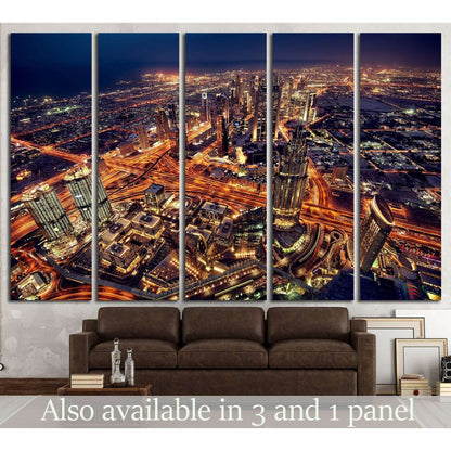 Dubai city lights. Night landscape №1437 Ready to Hang Canvas Print - Zellart Canvas Prints ALL_Products, s-1437