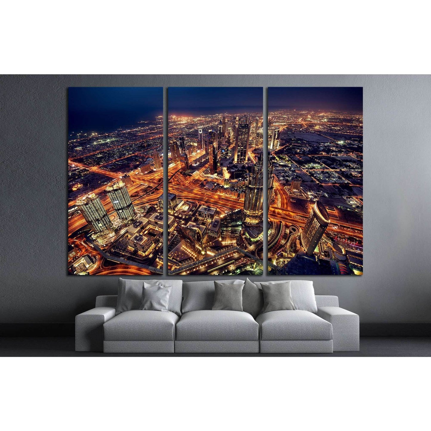 Dubai city lights. Night landscape №1437 Ready to Hang Canvas Print - Zellart Canvas Prints ALL_Products, s-1437