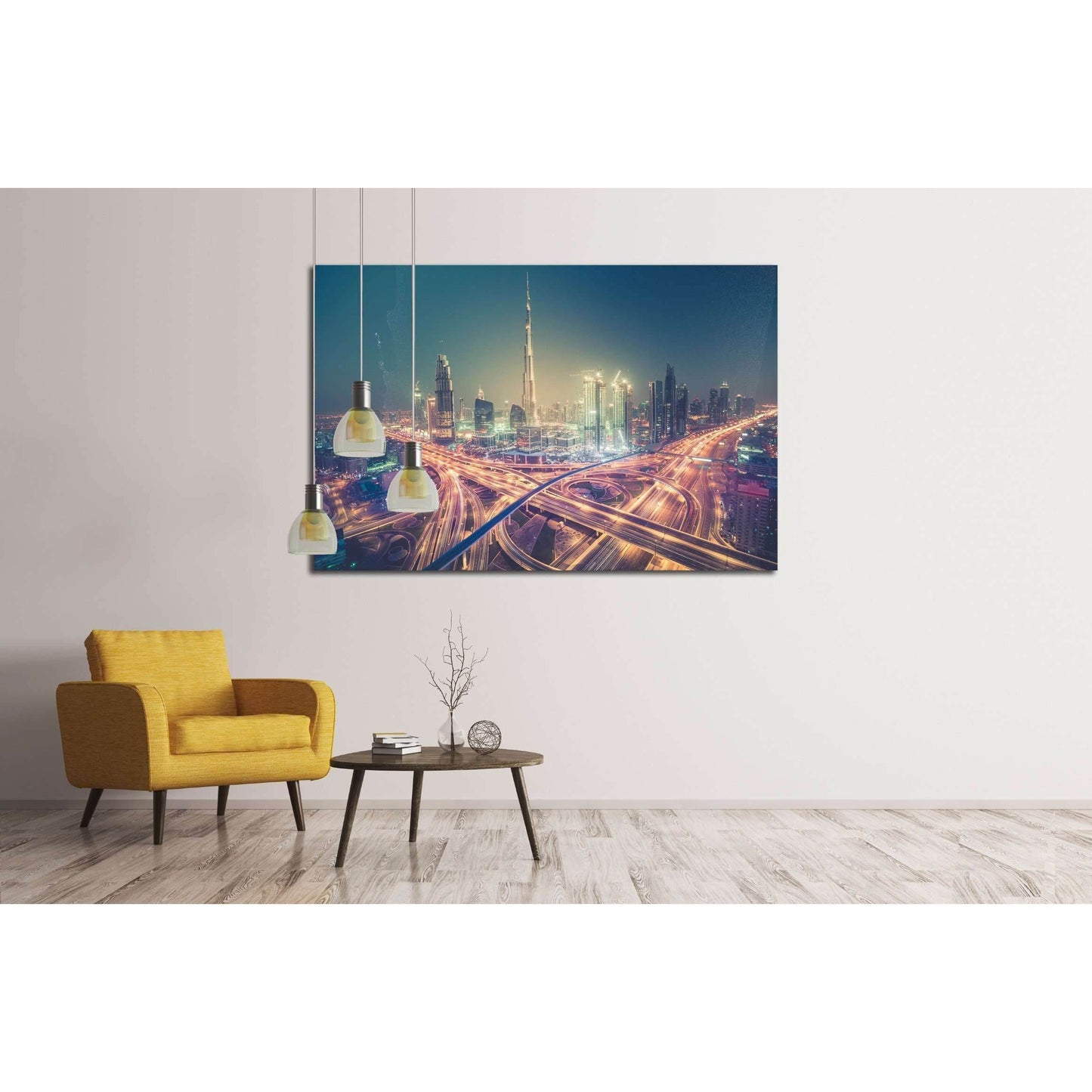 Dubai skyline at night with beautiful city with lights close to it's busiest highway №2205 Ready to Hang Canvas Print - Zellart Canvas Prints ALL_Products, s-2205