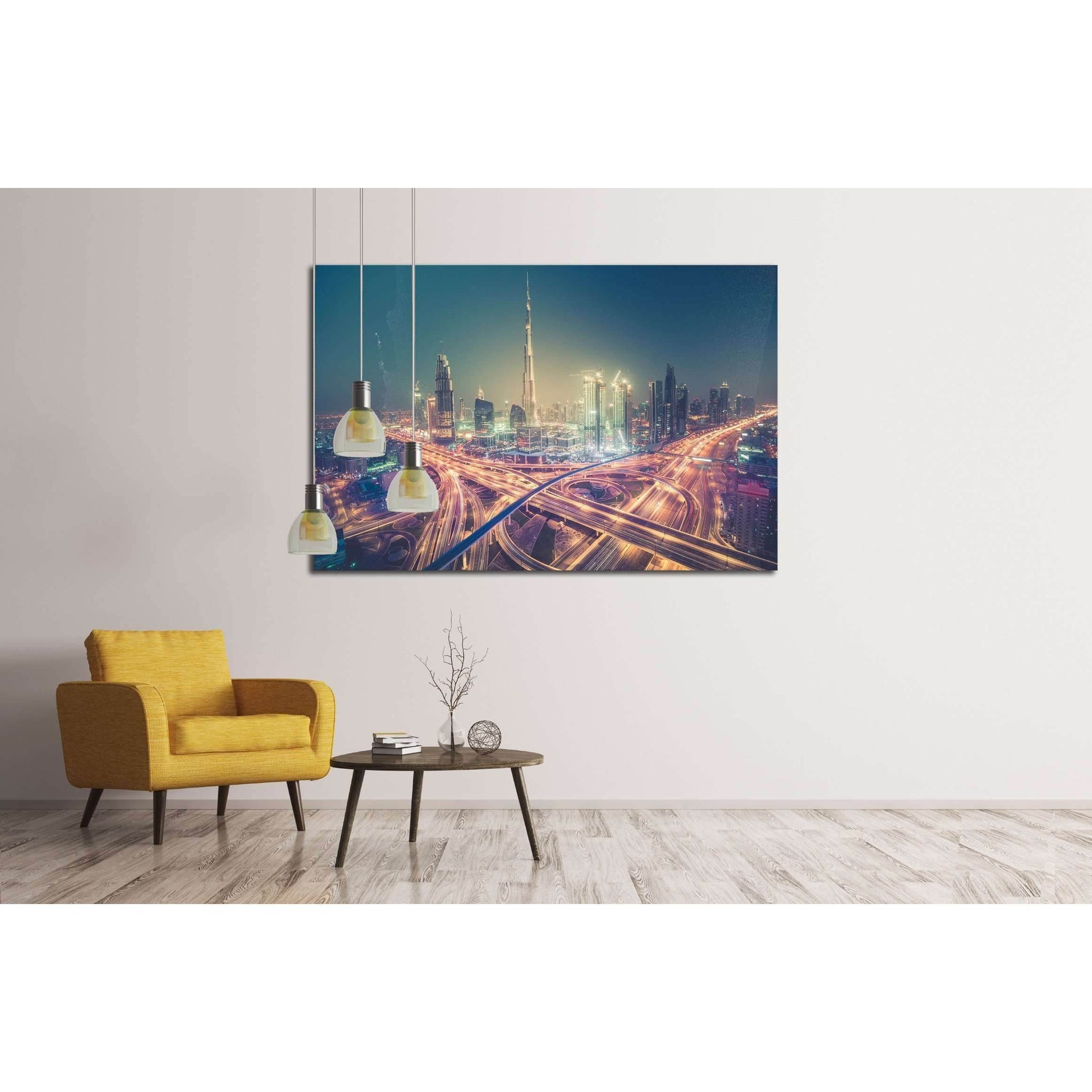 Dubai skyline at night with beautiful city with lights close to it's busiest highway №2205 Ready to Hang Canvas Print - Zellart Canvas Prints ALL_Products, s-2205