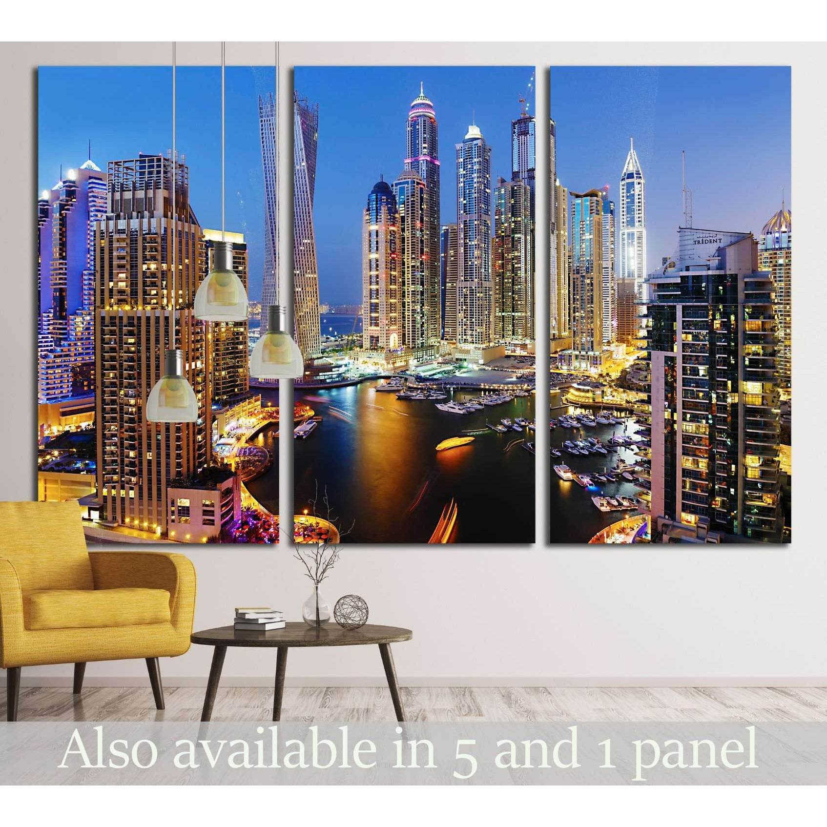 DUBAI, UAE, Dubai Marina at Dusk from the top, Persian Gulf №2265 Ready to Hang Canvas PrintCanvas art arrives ready to hang, with hanging accessories included and no additional framing required. Every canvas print is hand-crafted, made on-demand at our w
