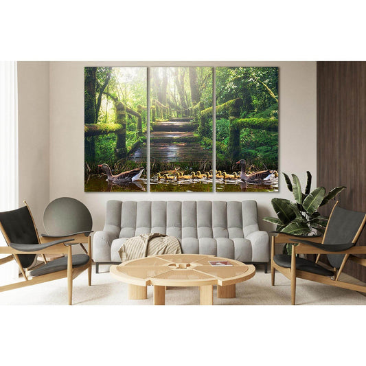 Ducks In The Pond And Green Trees №SL508 Ready to Hang Canvas Print - Zellart Canvas Prints 0new, ALL_Products, Trees Wall Art