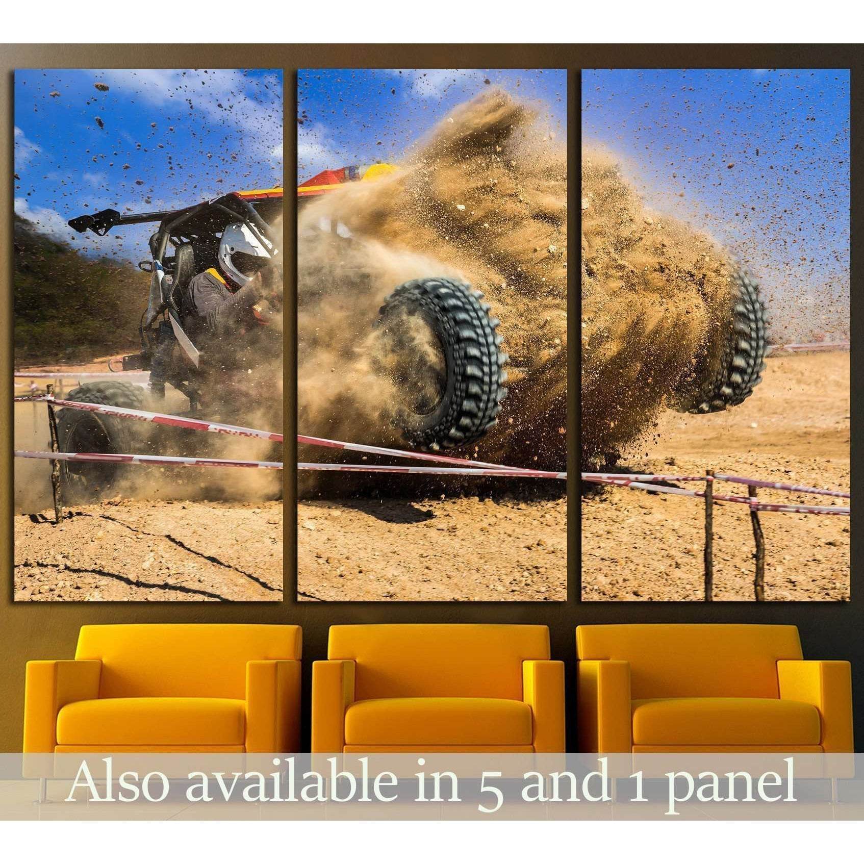 Dust splashed in off-road competition №1875 Ready to Hang Canvas Print