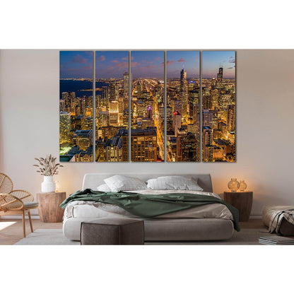 Early Evening Image Of Chicago Skyline №SL340 Ready to Hang Canvas Print - Zellart Canvas Prints 0new, ALL_Products, Cityscapes & Skylines