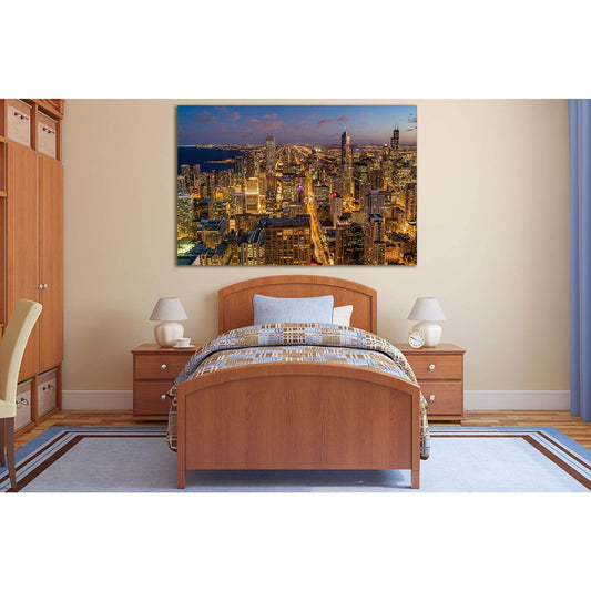 Early Evening Image Of Chicago Skyline №SL340 Ready to Hang Canvas Print - Zellart Canvas Prints 0new, ALL_Products, Cityscapes & Skylines