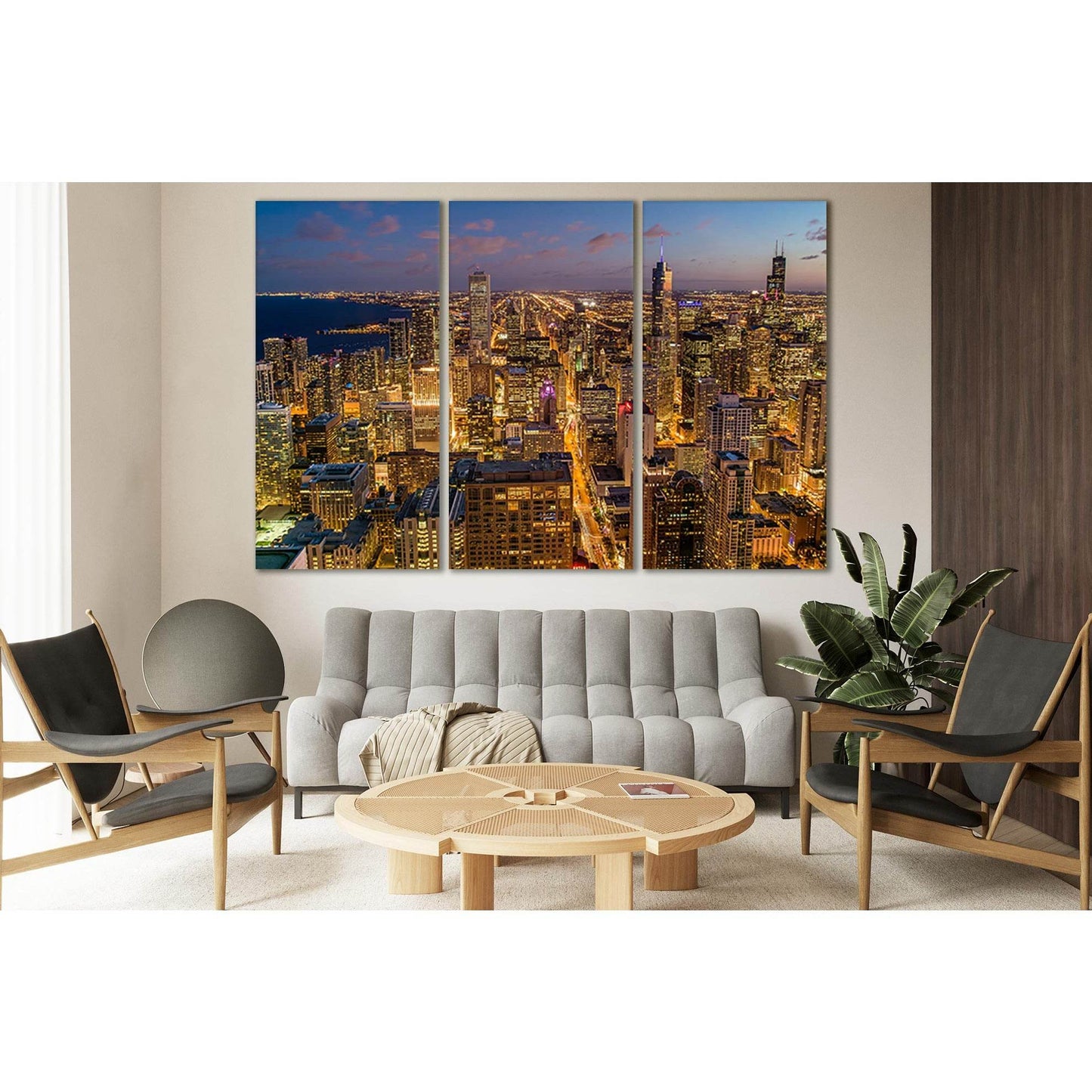 Early Evening Image Of Chicago Skyline №SL340 Ready to Hang Canvas Print - Zellart Canvas Prints 0new, ALL_Products, Cityscapes & Skylines