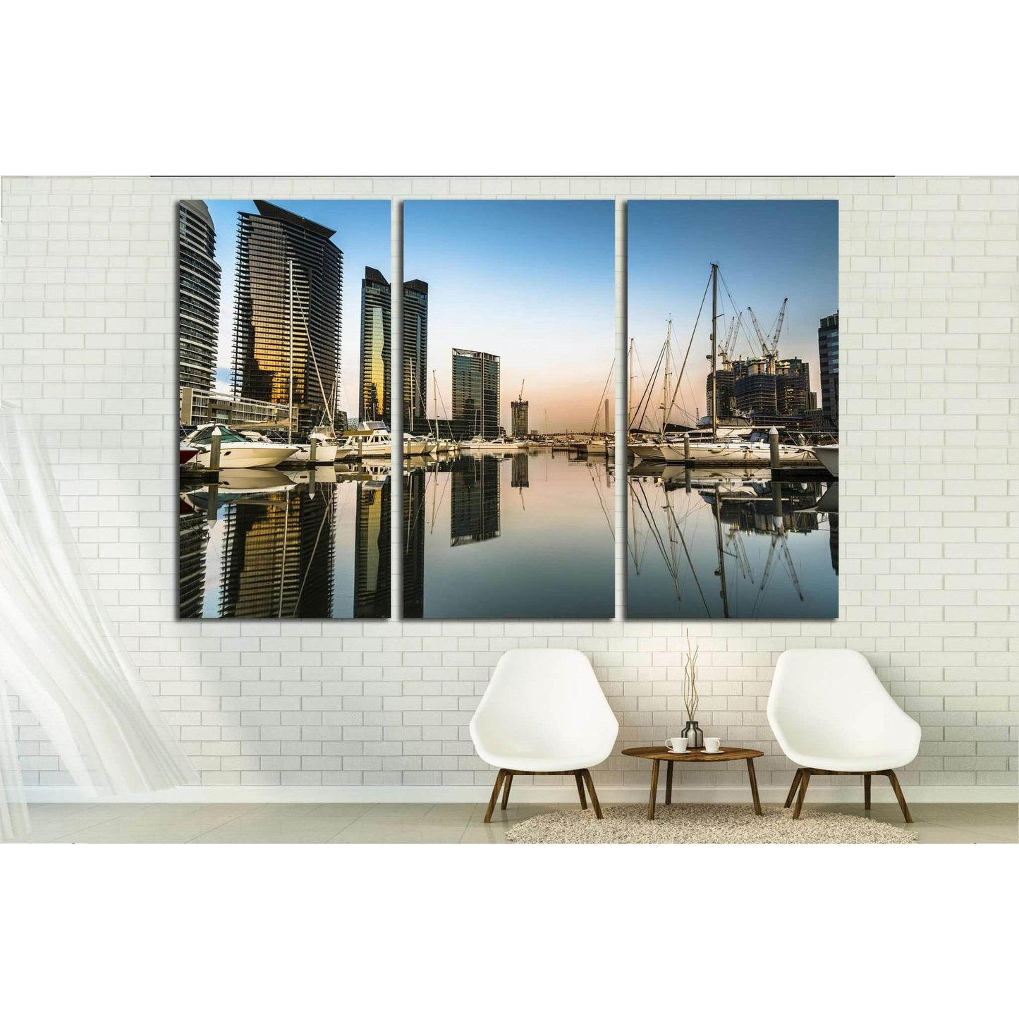 early morning sunrise reflections Melbourne docklands marina №1732 Ready to Hang Canvas Print - Zellart Canvas Prints ALL_Products, s-1732