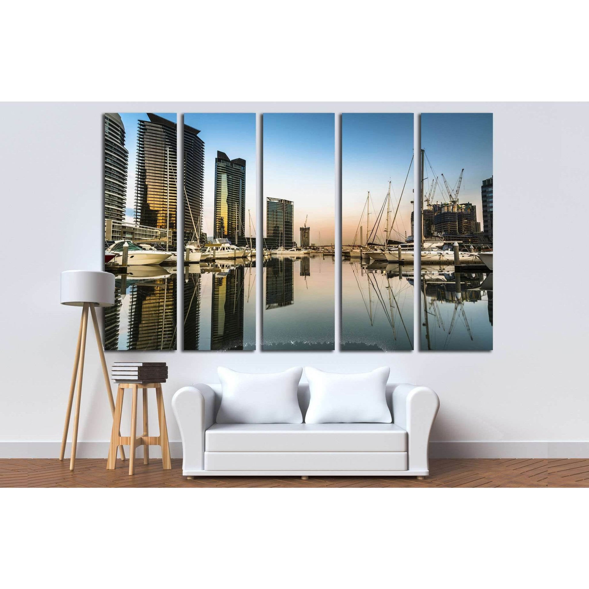 early morning sunrise reflections Melbourne docklands marina №1732 Ready to Hang Canvas Print - Zellart Canvas Prints ALL_Products, s-1732