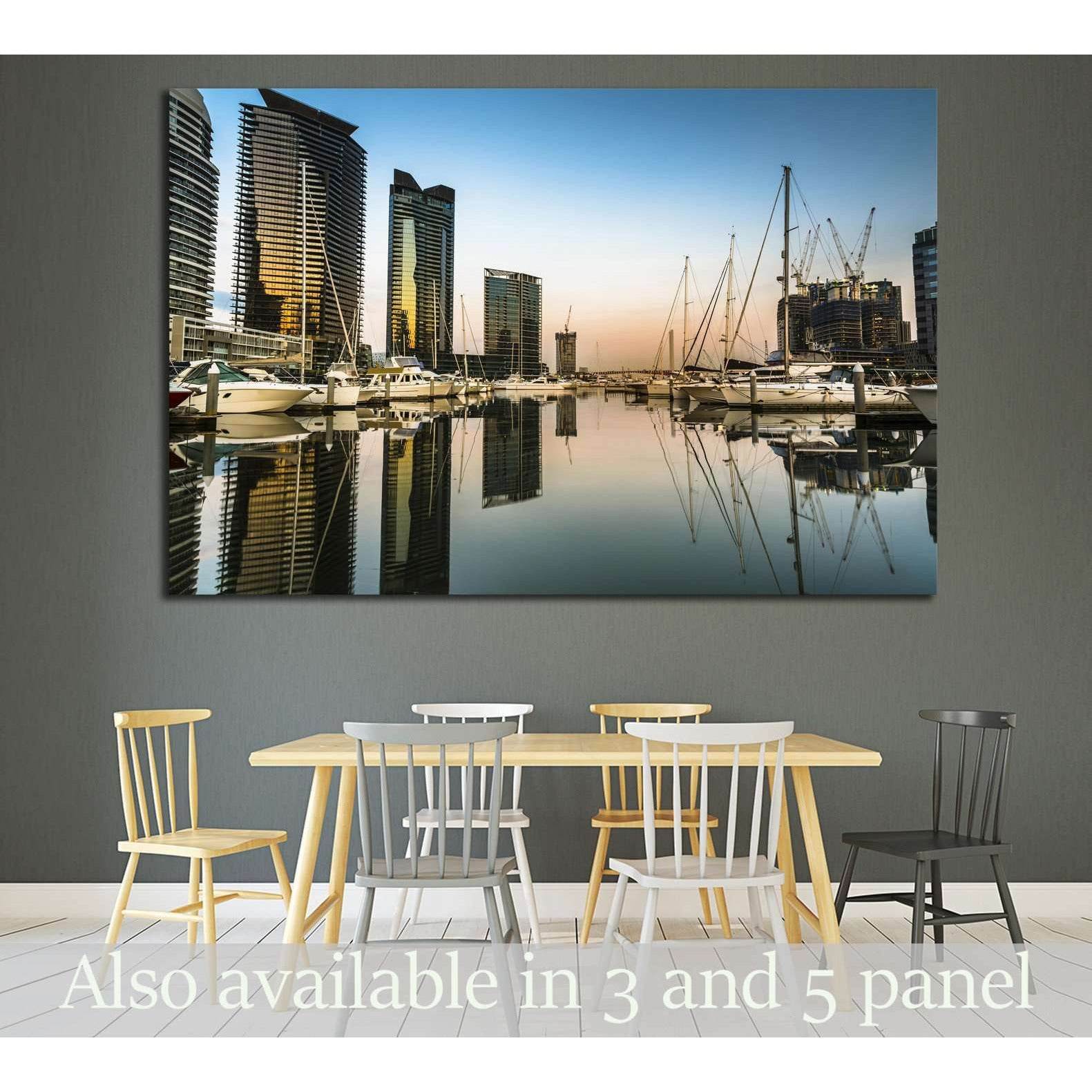 early morning sunrise reflections Melbourne docklands marina №1732 Ready to Hang Canvas Print