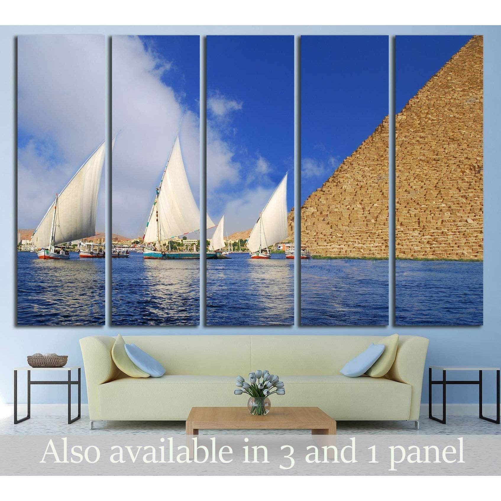 Egyptian Abstraction - Falukas on the Nile and Egyptian Pyramid fantasy №2136 Ready to Hang Canvas Print - Zellart Canvas Prints ALL_Products, s-2136