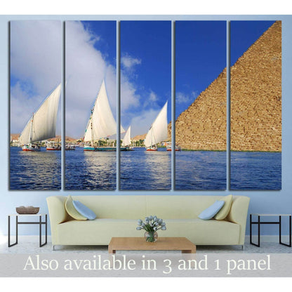 Egyptian Abstraction - Falukas on the Nile and Egyptian Pyramid fantasy №2136 Ready to Hang Canvas Print - Zellart Canvas Prints ALL_Products, s-2136