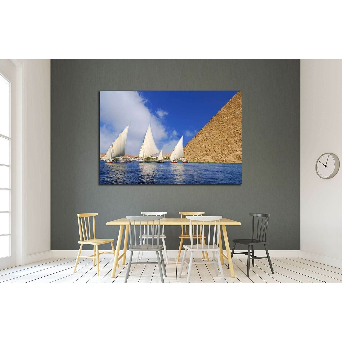 Egyptian Abstraction - Falukas on the Nile and Egyptian Pyramid fantasy №2136 Ready to Hang Canvas Print - Zellart Canvas Prints ALL_Products, s-2136