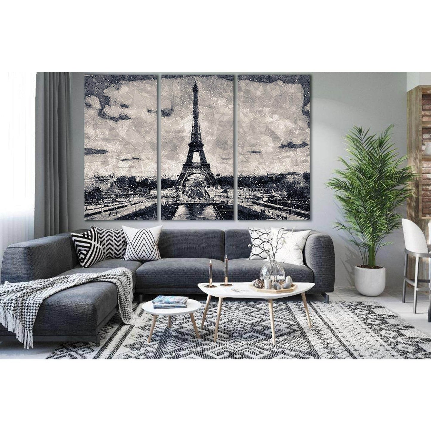 Eiffel Tower Creative Geometric Cityscape №SL1465 Ready to Hang Canvas Print - Zellart Canvas Prints 0new, ALL_Products, CITYSCAPES & SKYLINES