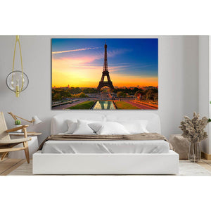 Eiffel Tower Sunset Paris №SL1467 Ready to Hang Canvas Print - Zellart Canvas Prints 0new, ALL_Products, CITYSCAPES & SKYLINES