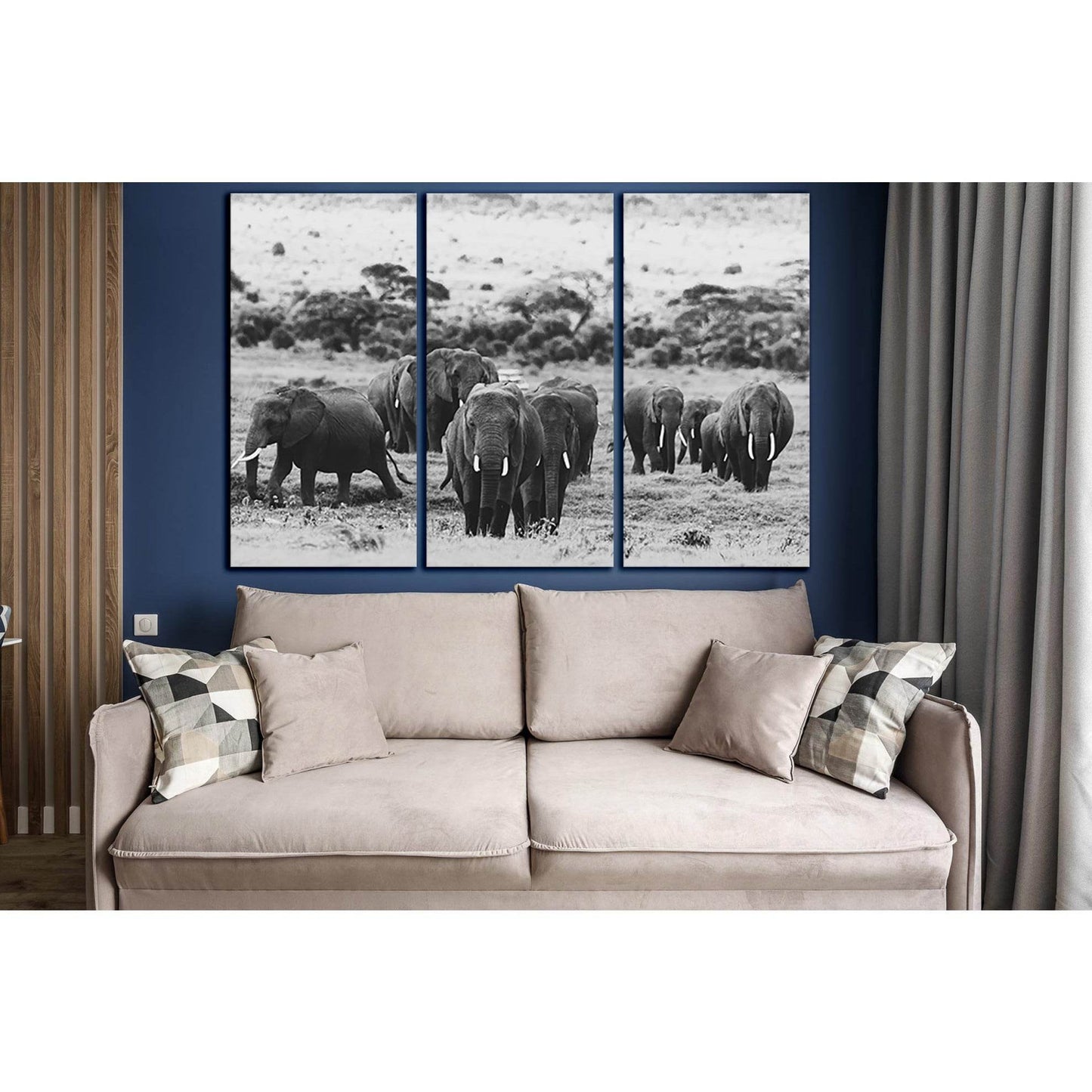 Elephant Herd In Africa №SL1531 Ready to Hang Canvas Print - Zellart Canvas Prints 0new, ALL_Products, Animals & Wildlife, Elephant