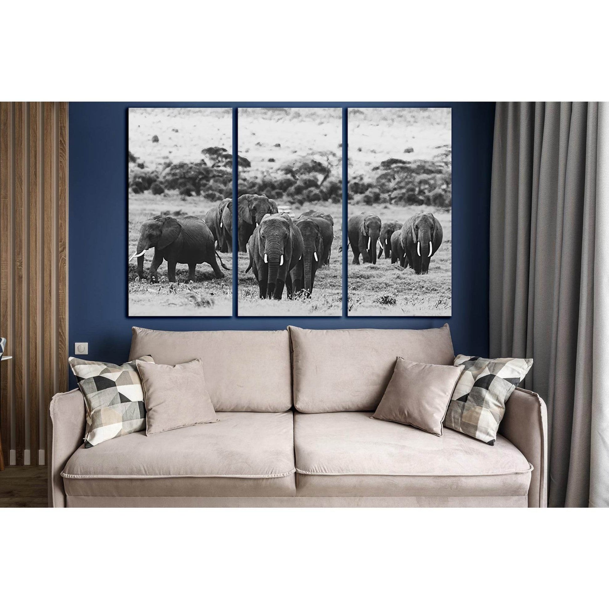 Elephant Herd In Africa №SL1531 Ready to Hang Canvas Print - Zellart Canvas Prints 0new, ALL_Products, Animals & Wildlife, Elephant