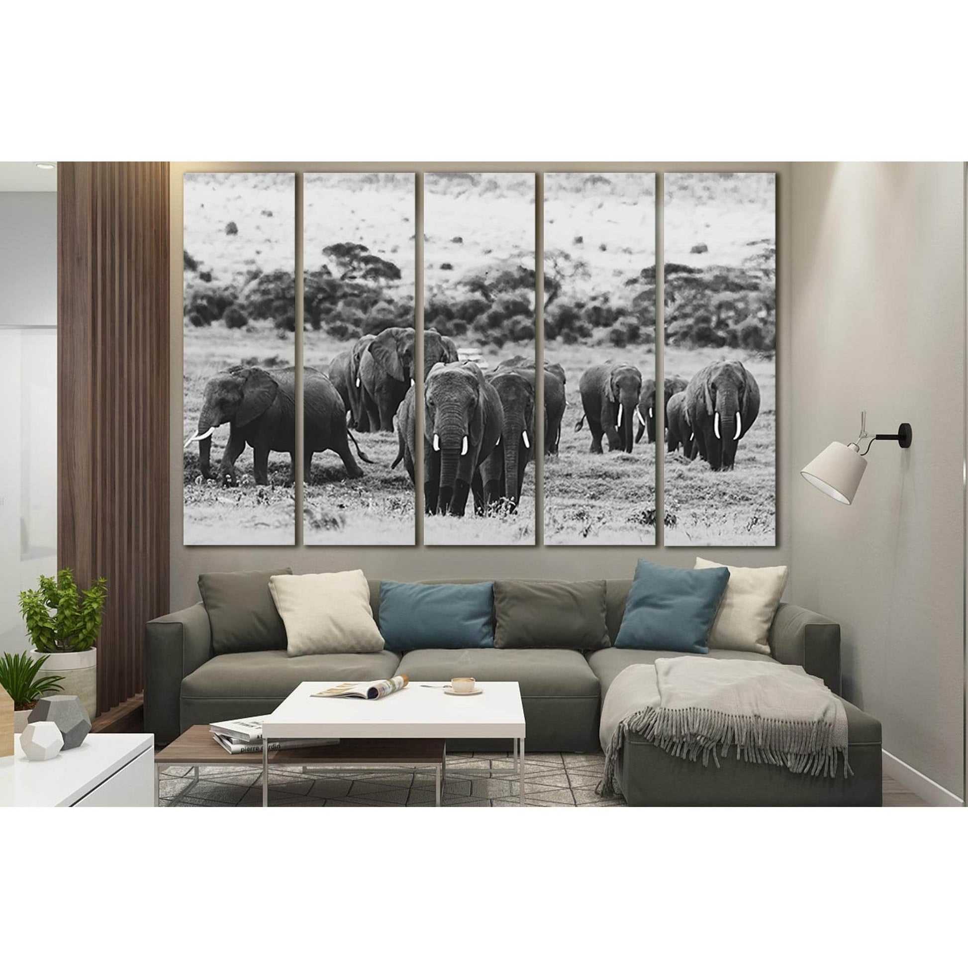Elephant Herd In Africa №SL1531 Ready to Hang Canvas Print - Zellart Canvas Prints 0new, ALL_Products, Animals & Wildlife, Elephant