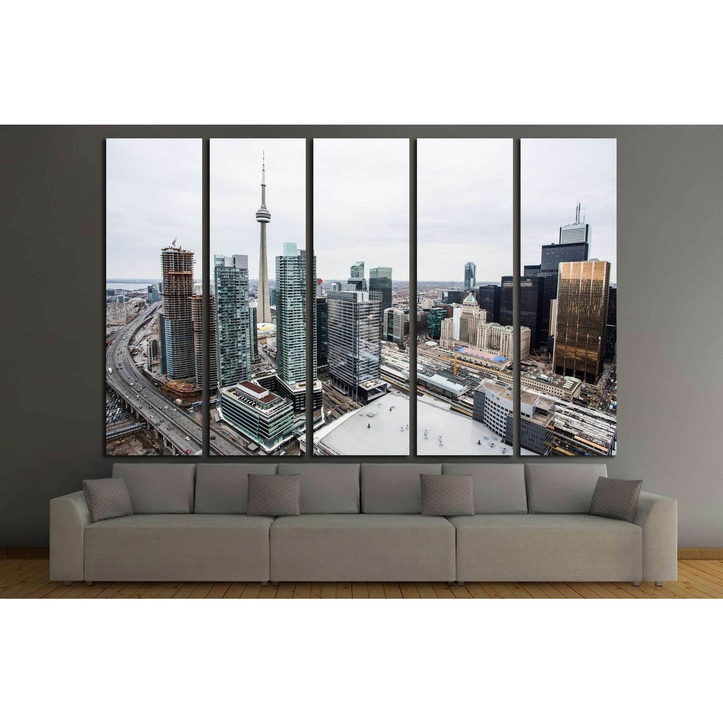 Elevated view of downtown Toronto №2036 Ready to Hang Canvas PrintCanvas art arrives ready to hang, with hanging accessories included and no additional framing required. Every canvas print is hand-crafted, made on-demand at our workshop and expertly stret