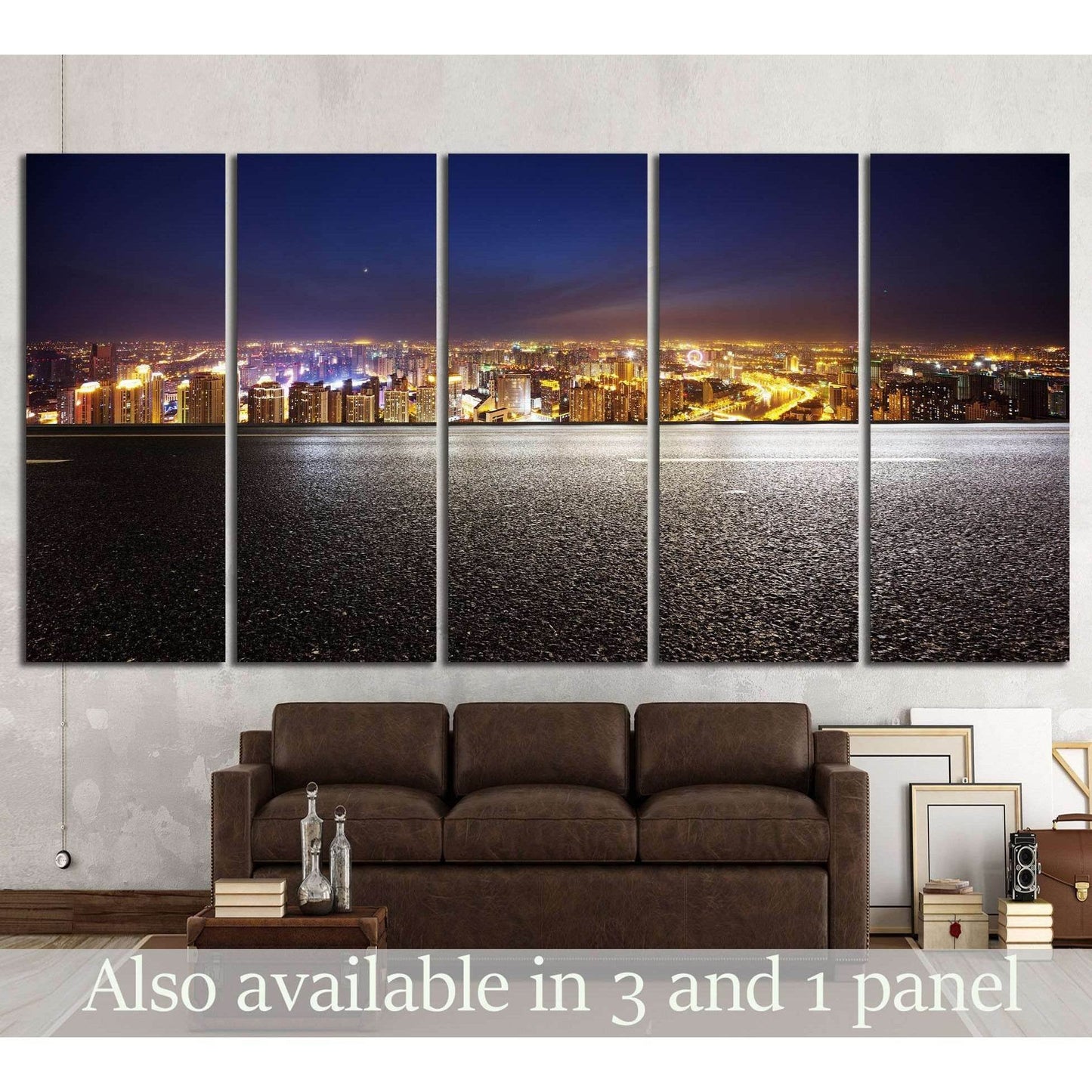 Empty asphalt road and modern skyline at night №1433 Ready to Hang Canvas Print - Zellart Canvas Prints ALL_Products, s-1433