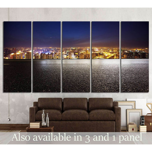 Empty asphalt road and modern skyline at night №1433 Ready to Hang Canvas Print - Zellart Canvas Prints ALL_Products, s-1433