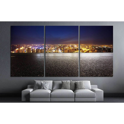 Empty asphalt road and modern skyline at night №1433 Ready to Hang Canvas Print - Zellart Canvas Prints ALL_Products, s-1433