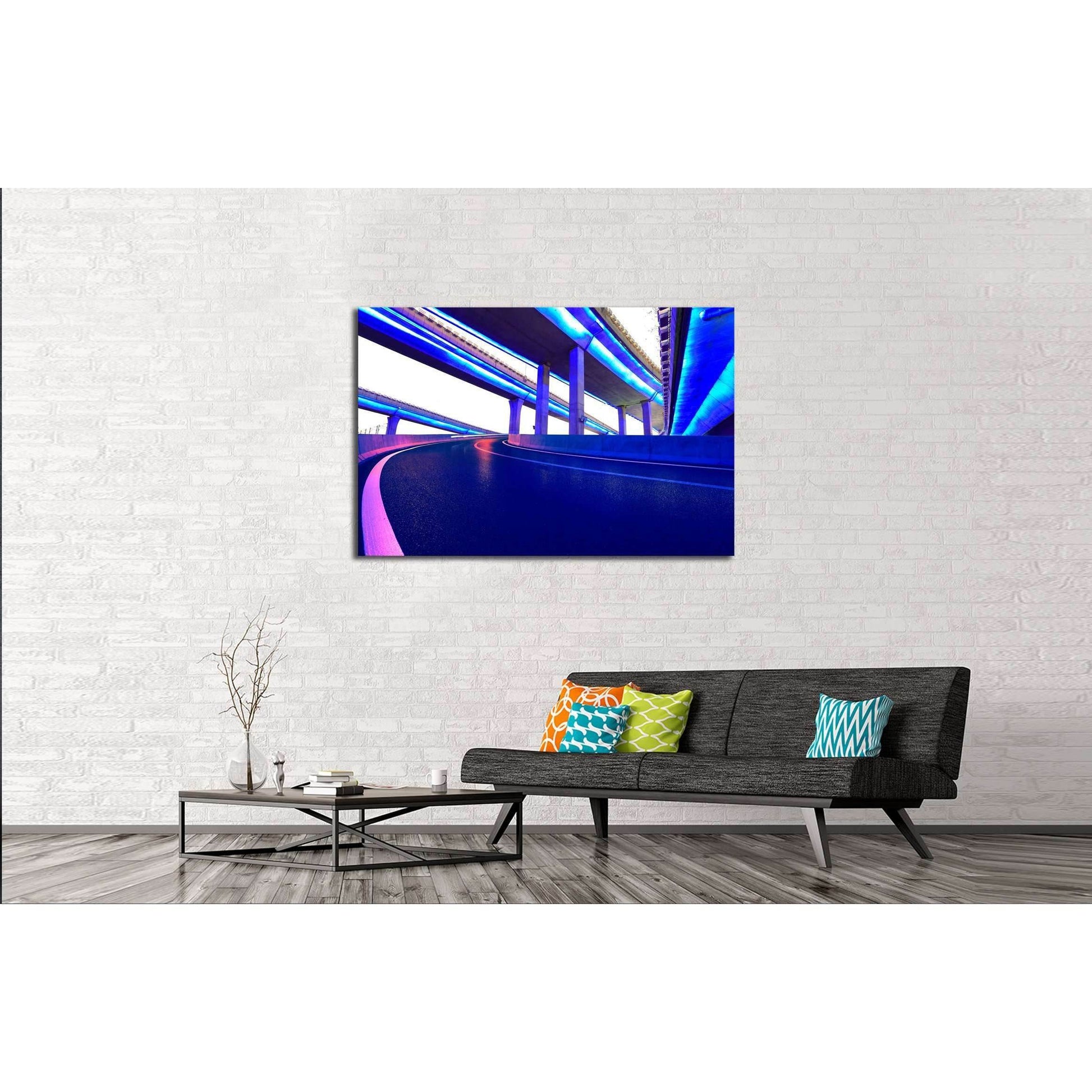 Empty road floor with city elevated bridge of night scene №3286 Ready to Hang Canvas Print - Zellart Canvas Prints ALL_Products, s-3286