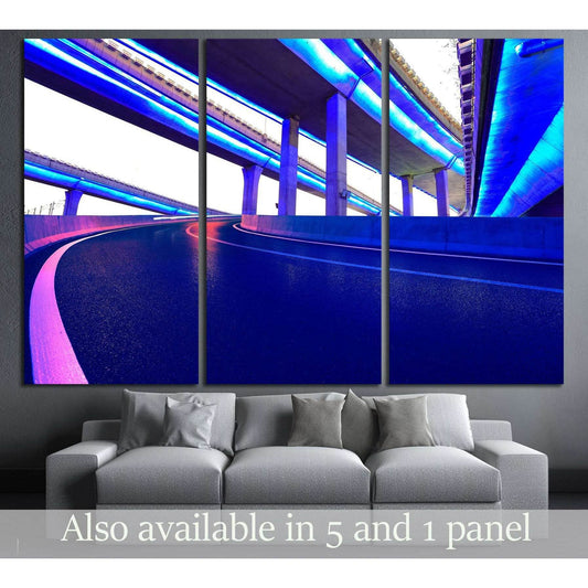 Empty road floor with city elevated bridge of night scene №3286 Ready to Hang Canvas Print - Zellart Canvas Prints ALL_Products, s-3286