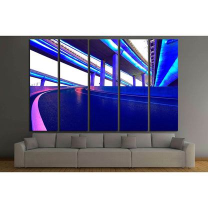 Empty road floor with city elevated bridge of night scene №3286 Ready to Hang Canvas Print - Zellart Canvas Prints ALL_Products, s-3286