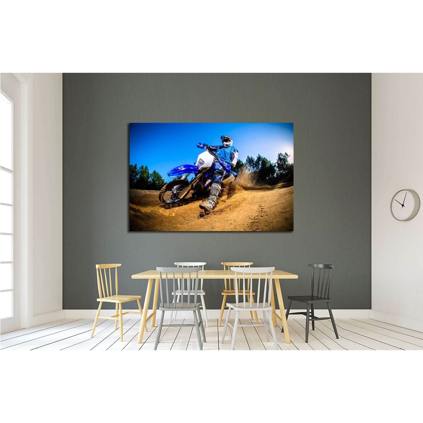 Enduro bike rider on action. Turn on sand terrain. №2474 Ready to Hang Canvas Print - Zellart Canvas Prints ALL_Products, s-2474