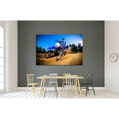 Enduro bike rider on action. Turn on sand terrain. №2474 Ready to Hang Canvas Print - Zellart Canvas Prints ALL_Products, s-2474