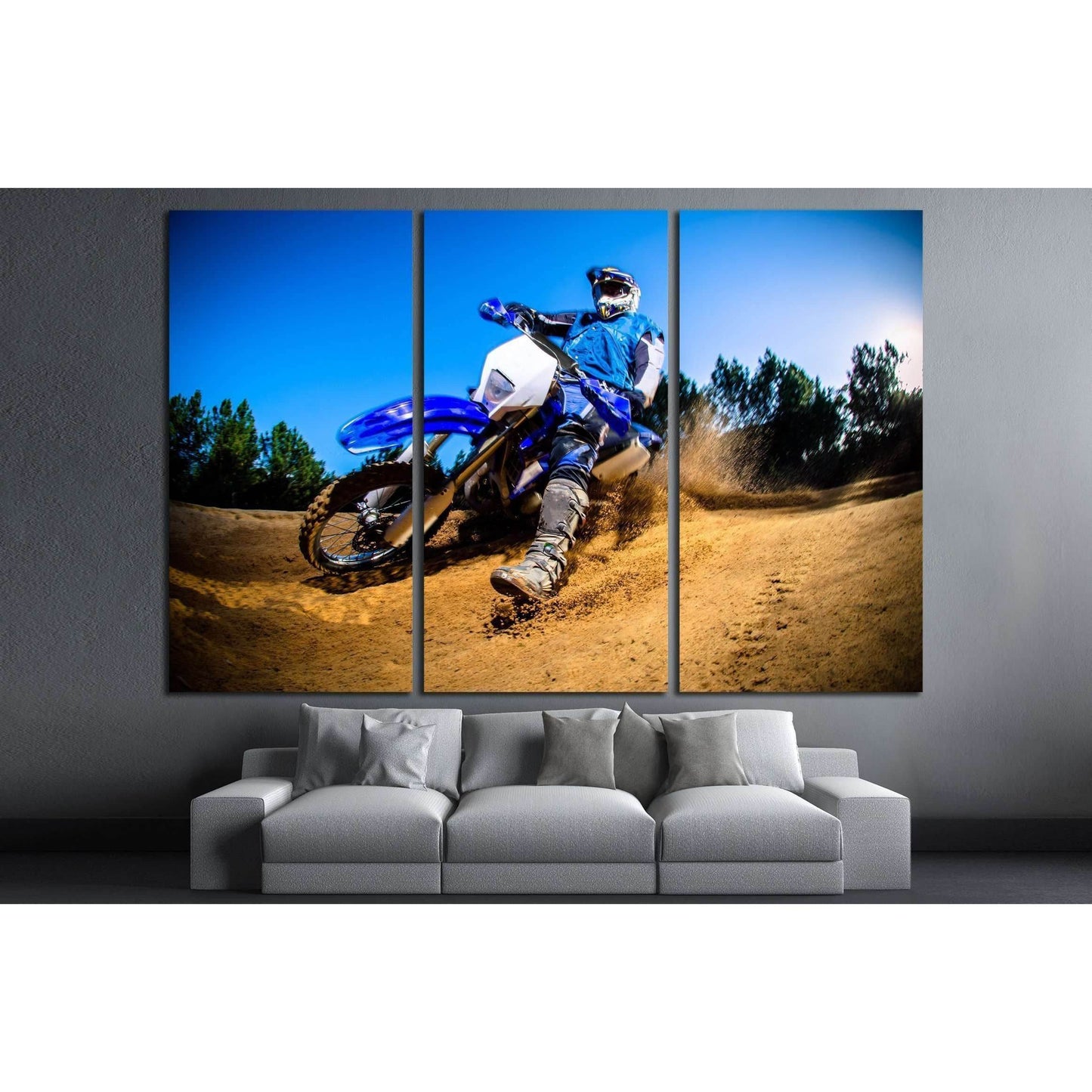 Enduro bike rider on action. Turn on sand terrain. №2474 Ready to Hang Canvas Print - Zellart Canvas Prints ALL_Products, s-2474